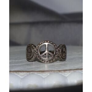 Peace Sign Sterling Silver Ring 2.6G / Sz 6.5